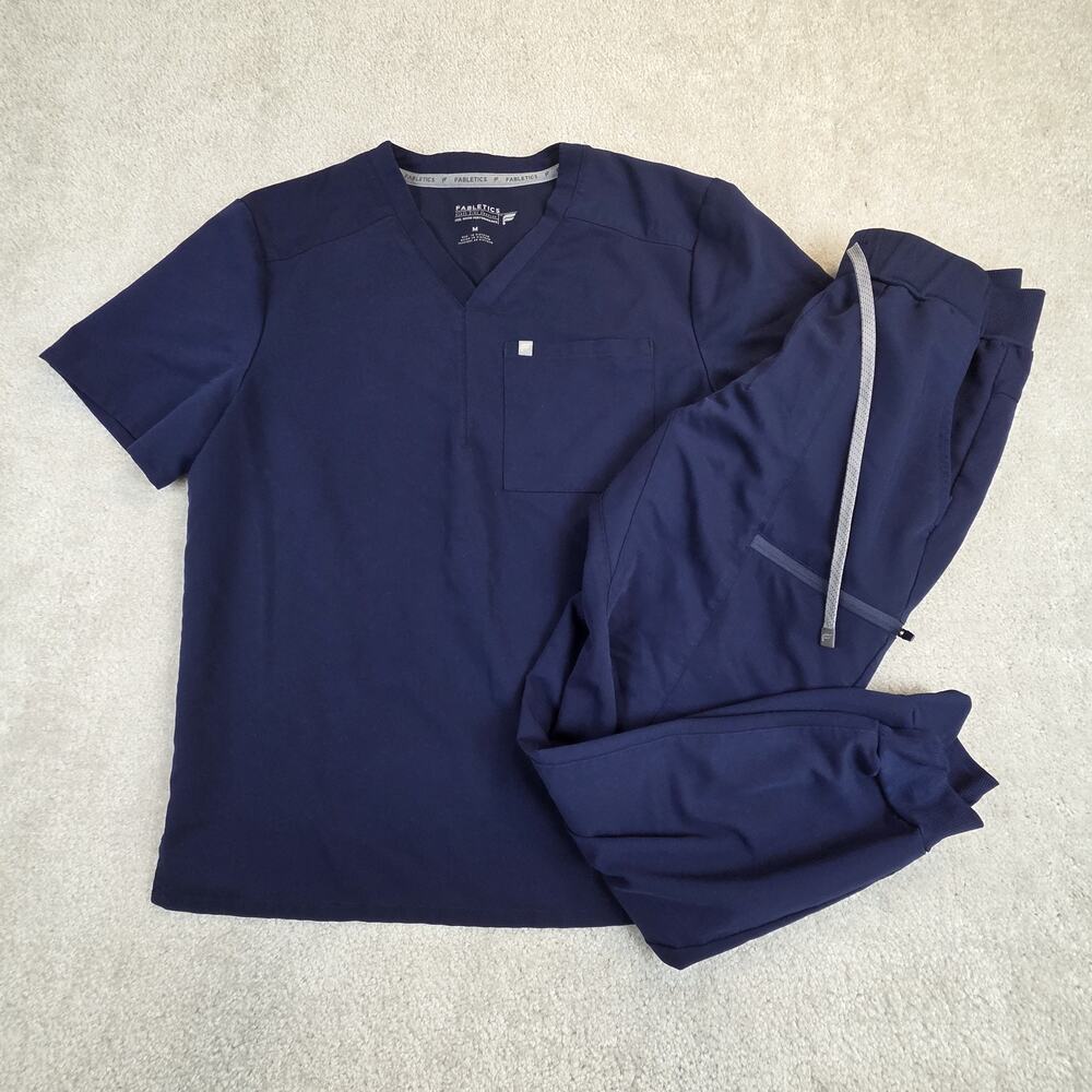 Fabletics Scrub Set Mens Medium Navy Helix Top All Shift Jogger Pants